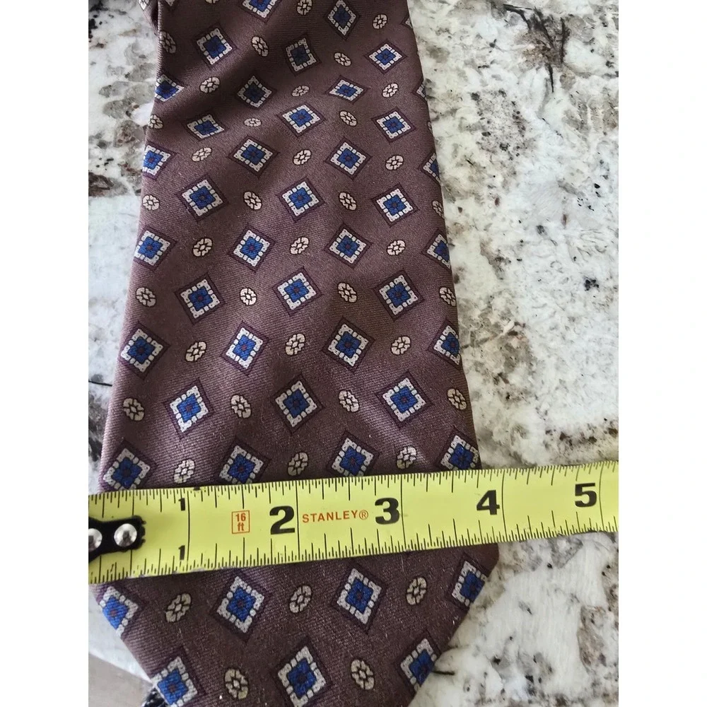 Vintage 90s FENDI Cravatte Tie Brown Blue Geometric Old Money Made in Italy Prep